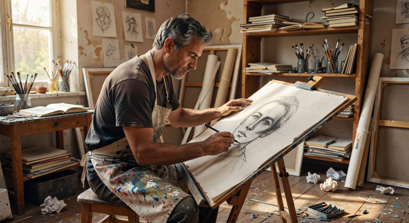 Artista practicando dibujo