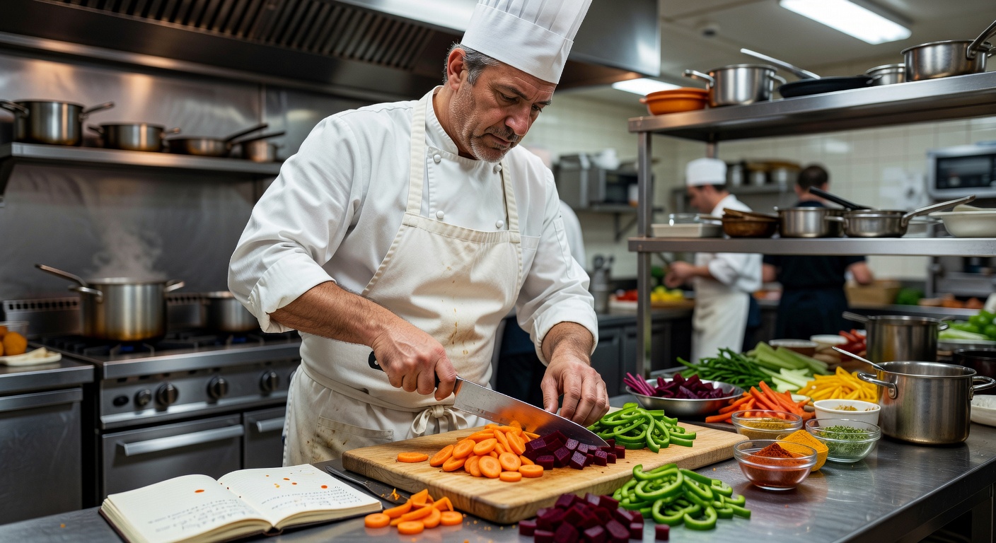 Chef practicando cocina