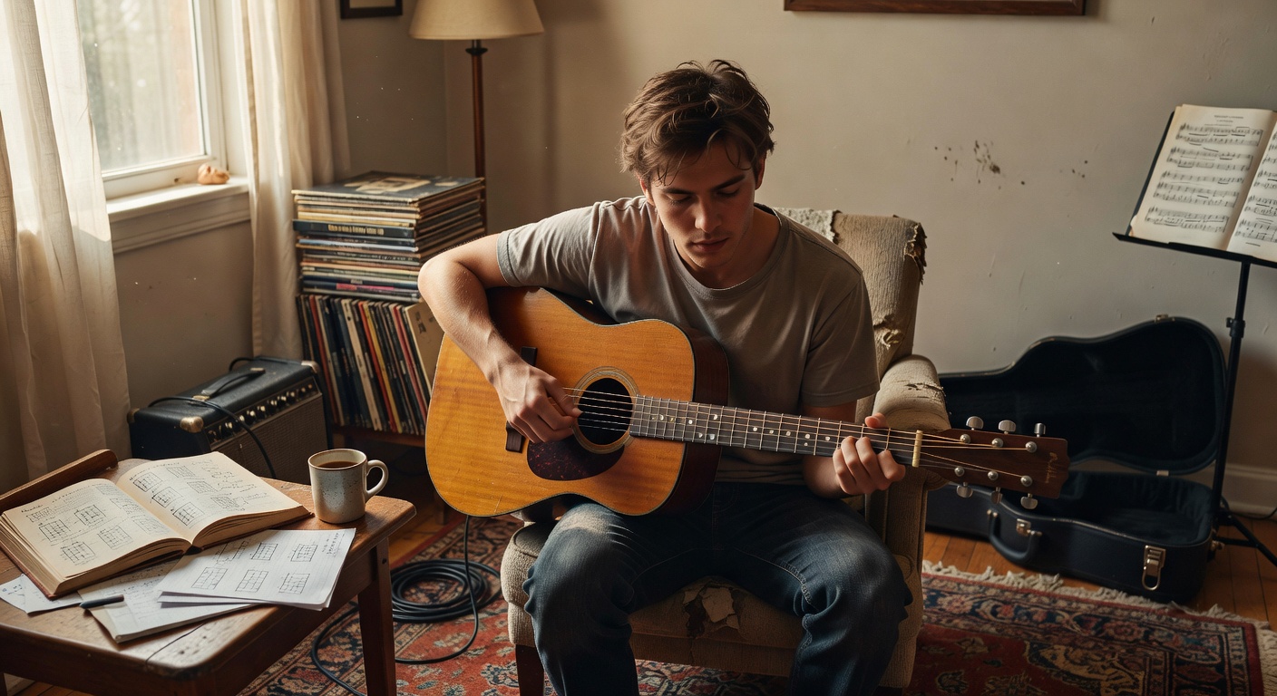 Músico practicando guitarra