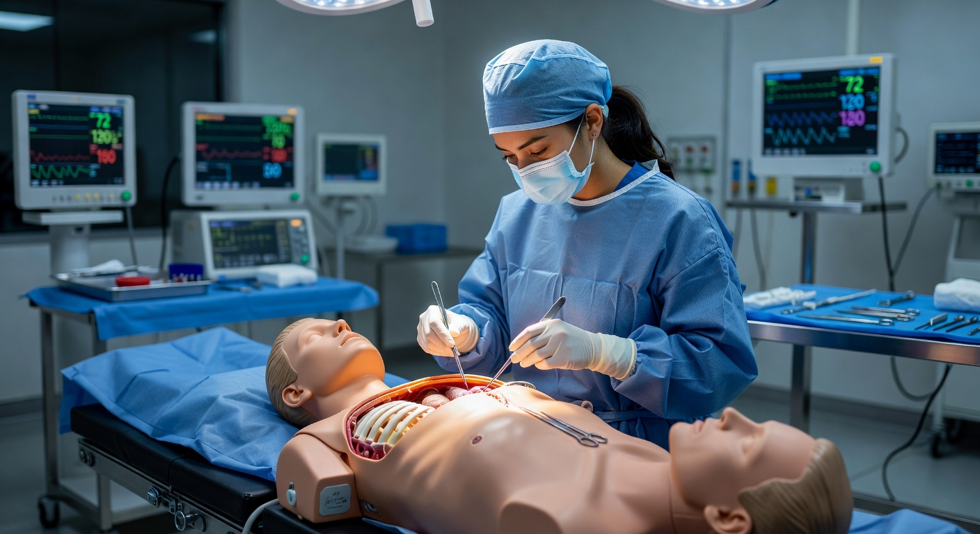 Estudiante de medicina practicando