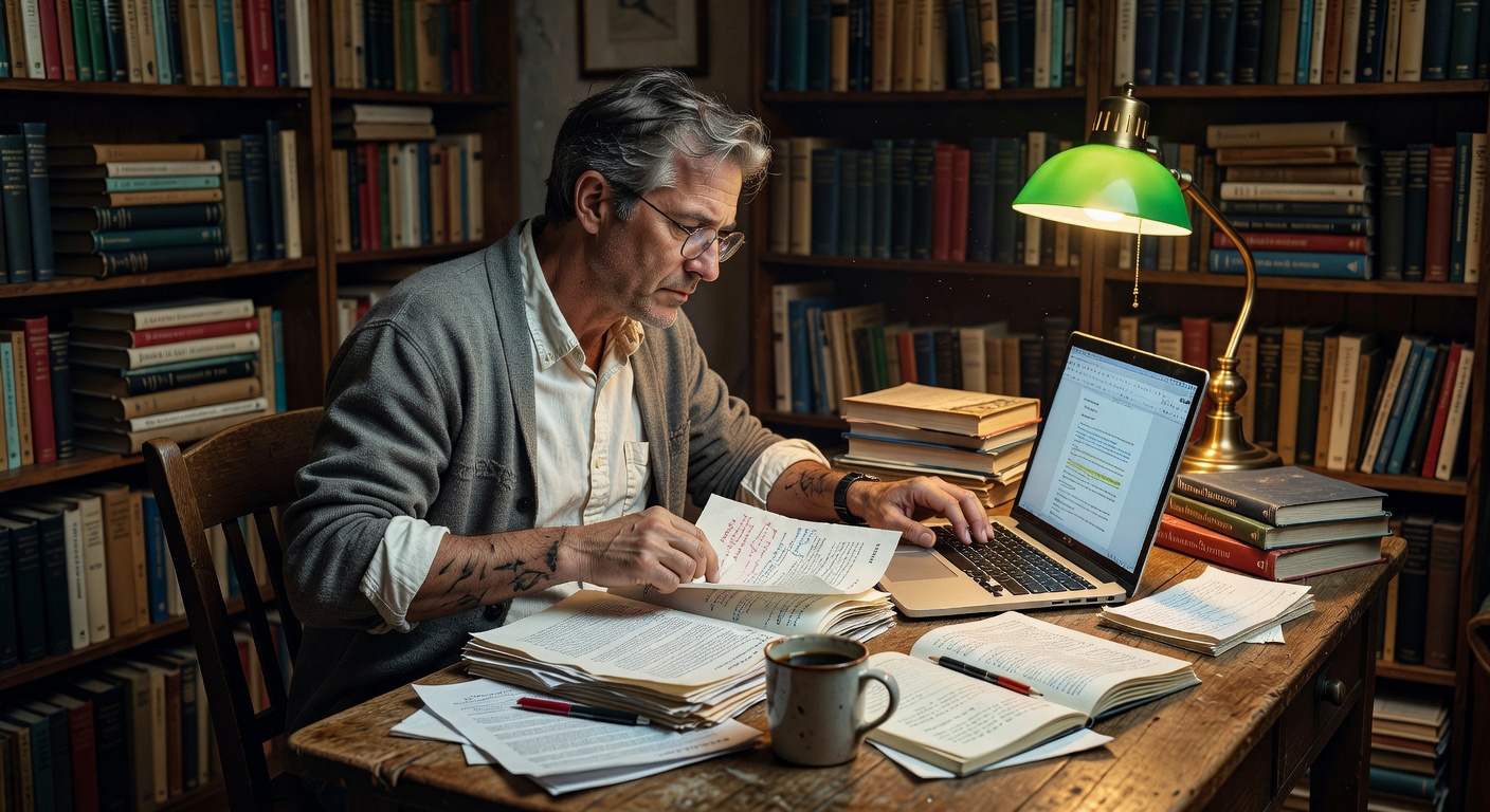 Escritora practicando escritura